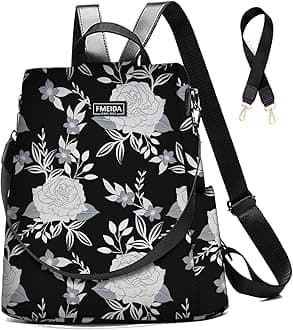 College Backpack Nylon Backpack Purse for Women Anti Theft Travel Backpacks Waterproof Crossbody Bag Convertible Backpack Fashion Book Bags Shoulder Bag Flower Mochilas de mujer 13"x5.9"x13.9"