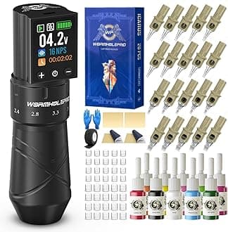 WORMHOLEPRO Tattoo Gun Kit with 2,300 mAh Battery, 5 Adjustable Stroke, Wireless Tattoo Machine, 20Pcs Tattoo Needles for Adults - Black