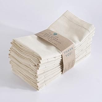 FINGERCRAFT Hemstitched Cotton Table Napkins – Set of 6, 20x20 Inch, 100% Cotton Cloth Napkins with Faggoting Stitching – Durable & Elegant for Parties, Hotels, Everyday Use (Ivory Flax)