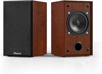 Passive Bookshelf Speakers for Home Theater Surround Sound, Satellite Stereo Speakers with Classic Wood Grain for Record Player/Computer/TV, Wall Mountable, Cable Included, Wood Grain Color