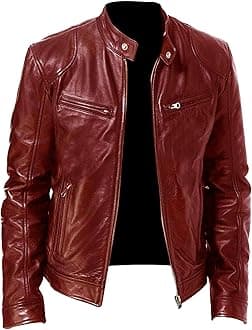 Mens Stand Collar Leather Jacket Casual Biker Motorcycle PU Jackets Slim Fit Motorcyle Lightweight Coat
