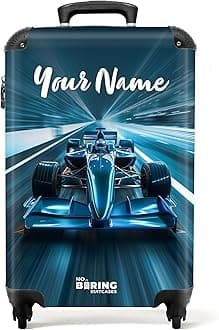 Children's Luggage Kids Suitcase for Boys - Personalised Lightweight Cabin Suitcase on Wheels - Cyan-Blue Race Car in Tunnel - 55x40x20cm - Hard Shell Trolley - 20" - 10kg