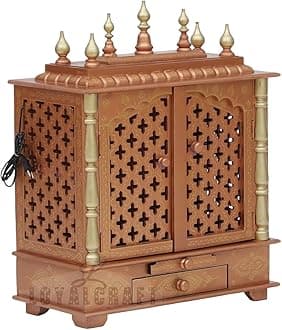 Home Temple Pooja Stand/Home mandap/mandapam/Pooja mandir with Doors (Large 24x12x30 WxDxH INCH, Light Copper Gold)