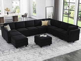 Belffin Modular Sectional Sofa with Ottomans Velvet Oversized U Shaped Sofa Couch with Storage Seats Sofa Set with Reversible Chaise Velvet Black