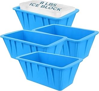 (4 Pack) Ice Block Form Makes 32 Lbs. Ice Cube 10" x 5" x 5" Large Ice Block Maker, Ice Bath Chiller, Cold Pod, Plunge Tub Or Cooler, Reusable Food Grade Silicone, Steel Reinforced Rim