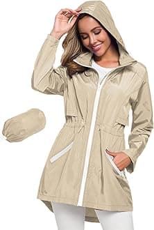 Avoogue Women's Long Raincoat with Hood Outdoor Lightweight Windbreaker Rain Jacket Waterproof