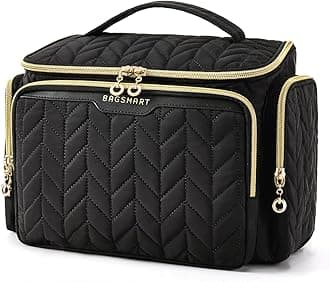 BAGSMART Travel Toiletry Bag, Large Wide-open Travel Bag for Toiletries, Makeup Cosmetic Travel Bag with Handle-Black