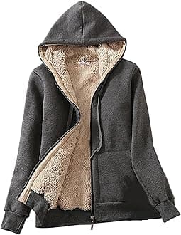 FOURSTEEDS Women's Solid Hooed Hoodies Thick Wool Lining Warm Winter Jacket Coats