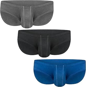 Real Men Ares-Accent Low-Rise Pouch Bikini Brief – 1, 3, 6 Pack with Size ABCD Pouch XS - 5XL, 3 Pack- Black/Blue/Gray, S