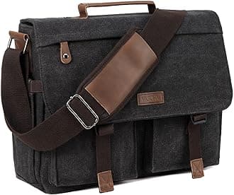 Messenger Bag for Men,VASCHY Vintage Water Resistant Canvas Satchel 14 15.6 17inch Laptop Briefcase
