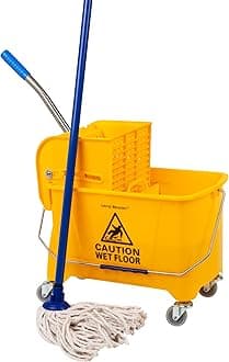 Mind Reader Commercial Mop Bucket - with Down Press Wringer - 22 Quart Capacity - Yellow - MOPT20-YLW