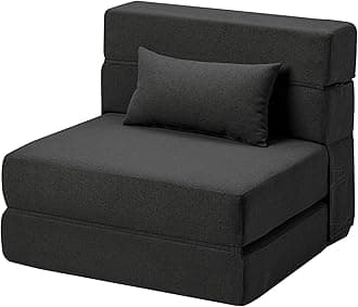 Folding Sofa Bed Plus with pillow- Convertible Chair Floor Couch & Sleeping Mattress - Foldable Memory Foam Sleeper for Dorm/Guest Room/Home Office/Apartment, Dark Grey