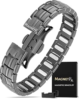 MagnetRX Magnetic Bracelets for Men - EllipseMAX 5X Strength 5,000 Gauss Magnets - Designed in USA & Patent Pending - Premium Titanium Mens Magnetic Bracelet & Adjustable Length (Gunmetal)