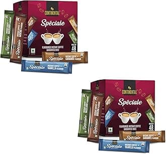 Continental Speciale Assorted Coffee Sachets - 192gm | Pack of 96 | Flavour Instant Coffee Powder | 2g Each - Hazelnut, Vanilla, Mocha, Caramel | Makes 96 Cups | Enjoy Hot or Cold