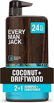 Every Man Jack 2-in-1 Daily Shampoo + Conditioner - Coconut & Driftwood | Nourishing For All Hair Types, Naturally Derived, Cruelty-Free Shampoo and Conditioner Set for Men | 24oz - 1 Bottle