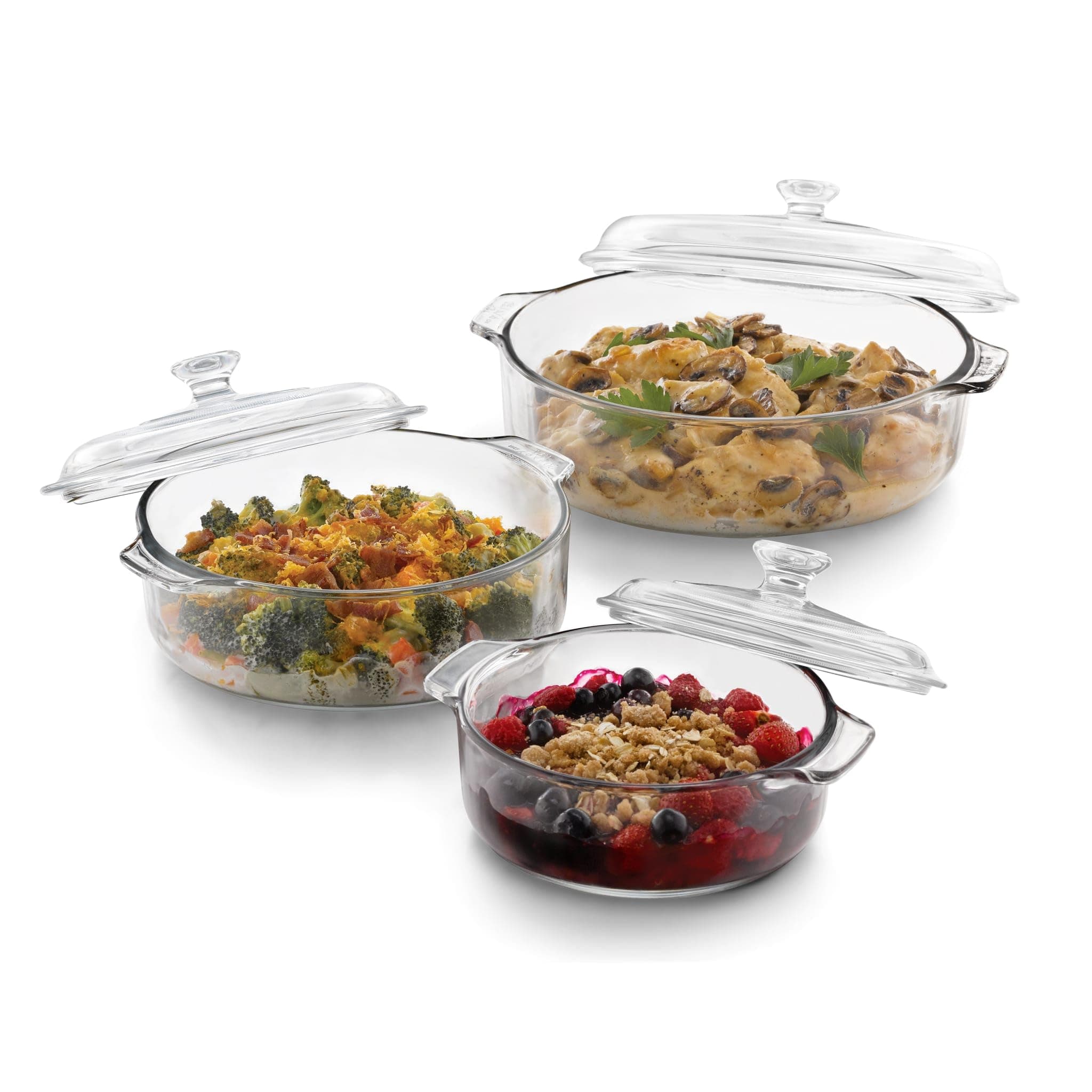 Baker's Basics 3-Piece Glass Casserole Dishes with Glass Covers, Stackable Casserole Dishes for Oven, Microwave, Refrigerator, Versatile Baking Dish Set