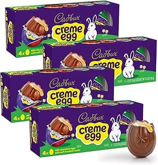 Cadbry Creme Eggs Chocolate Easter Candy 4 Packs - Individually Wrapped Milk Chocolate Eggs With Fundant Filling For Easter Baskets, Egg Hunts, and Springtime Treats - 16 Pieces