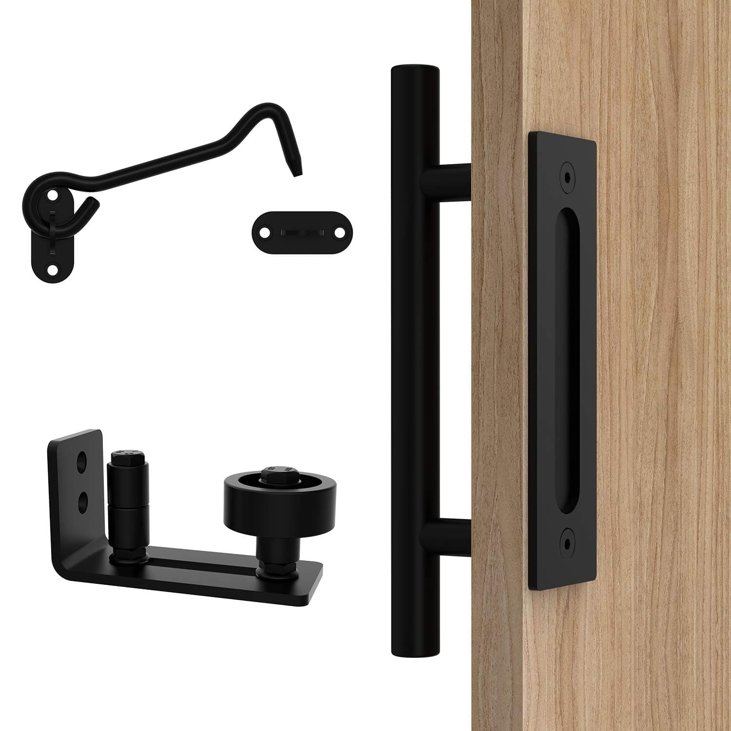 Orgerphy Black 12 Inch Barn Door Handle with Latch and Adjustable Floor Guide Kit | Heavy Duty for All Sliding Barn Door | Flat Bottom Easy to Install | 8 Setup Options for DIYers …