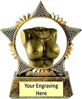 Booby Prize Trophy Star 90mm Award Antique Gold Resin Loser Last Place Fun Award Free Engraving - A