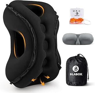 Inflatable Travel Pillow,Multifunction Travel Neck Pillow for Airplane to Avoid Neck and Shoulder Pain,Support Head,Neck,Used for Sleeping Rest, Airplane and Home Use,with Eye Mask, Earplugs, Black