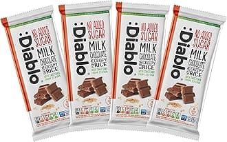 Diablo No Added Sugar Chocolate Bar – Milk Chocolate with Crispy Rice, Sweetened with Stevia, Gluten Free, Ideal for Any Occasion, Birthdays, Valentines, or Gift Hampers, 75g (Pack of 4)