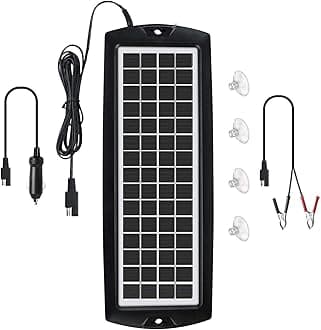 Car Battery Trickle Charger & Maintainer 5W Solar Panel Power 12V Charger kit Portable Waterproof for Automotive RV Marine Boat Truck Motorcycle Trailer Tractor Powersports Snowmobiles