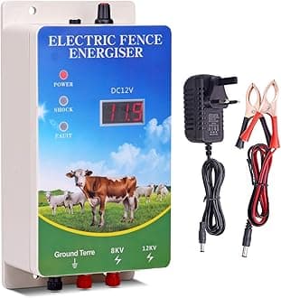 5km Electric Fence Energizer 12V With LED Display, Electric Fence Controller, Electric Shepherd Dog Fence for Animal Husbandry, for Farm Poultry Horses, Cattle, Dogs, Pastures