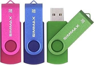 SIMMAX 3 Pack 32GB Memory Stick USB 2.0 Flash Drives Swivel Thumb Drive Pen Drive (32GB Pink Blue Green)
