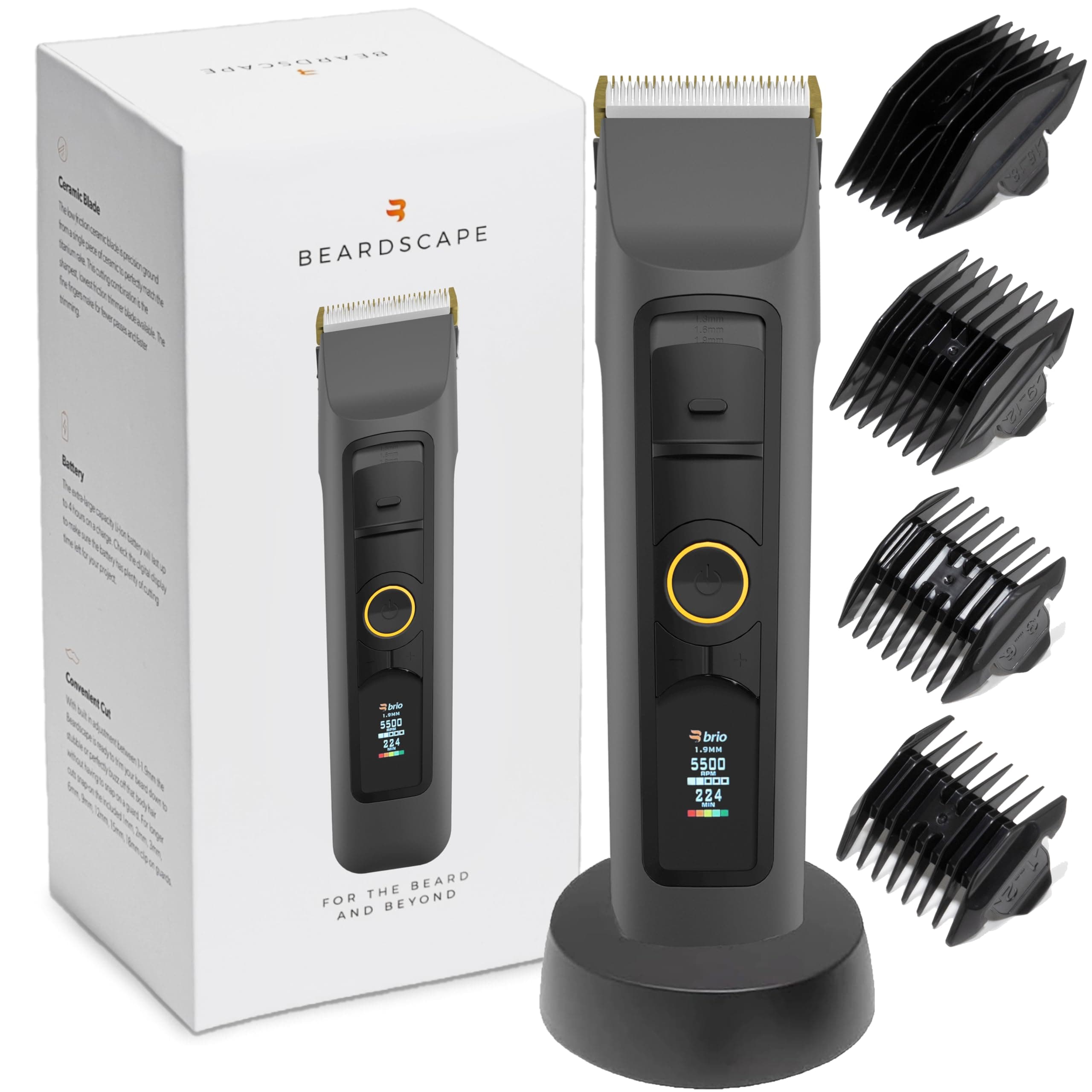 Brio Beardscape V2 Beard Trimmer for Men Professional with Low Friction Ceramic Blade, Cordless Professional Hair Trimmer for Barbers with 4 Hrs of Long Battery Timing, Ideal for Beard & Body (Gray)