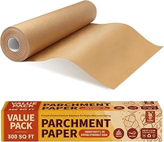 Katbite 15in x 242ft, 300 Sq.Ft Unbleached Parchment Paper Roll for Baking, Parchment Baking Paper with Serrated Cutter, Non-stick Longer Parchment Roll for Cooking, Air Fryer, Steaming, Bread