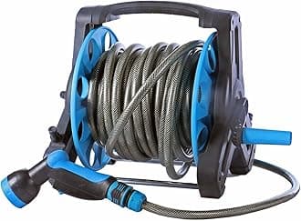 Ahlatech Portable Hose Reel - 1/2" x 20mtr with 5 Spray Function, Compatible for House, Washing Cars, Watering Plants, Cleaning Windows and Bathing Pets. Long Hose and Havy Duty-Hose Reel Kit