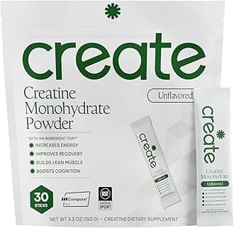 Create Creatine Monohydrate Powder - Creatine Travel Packets, Made with Creapure, 3rd Party Tested & NSF Certified for Sport, 30 Stick Packs, Unflavored