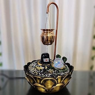 ALILA Resin Shiva Shivling Shiv Linga Mahadev Water Fall Fountain With Led Lights Home Temple Living Room Decor Decoration Gift Gifting Items, 18 In / 45Cm