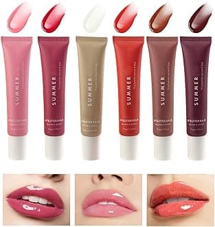 6 Pcs Summer Lip Balm, Summer Lip Gloss, Summer Lip Balm Set Lip Butter Balm Suitable for Nourishing Dry and Cracked Lips Day and Night, Families and Travel for Women Girls