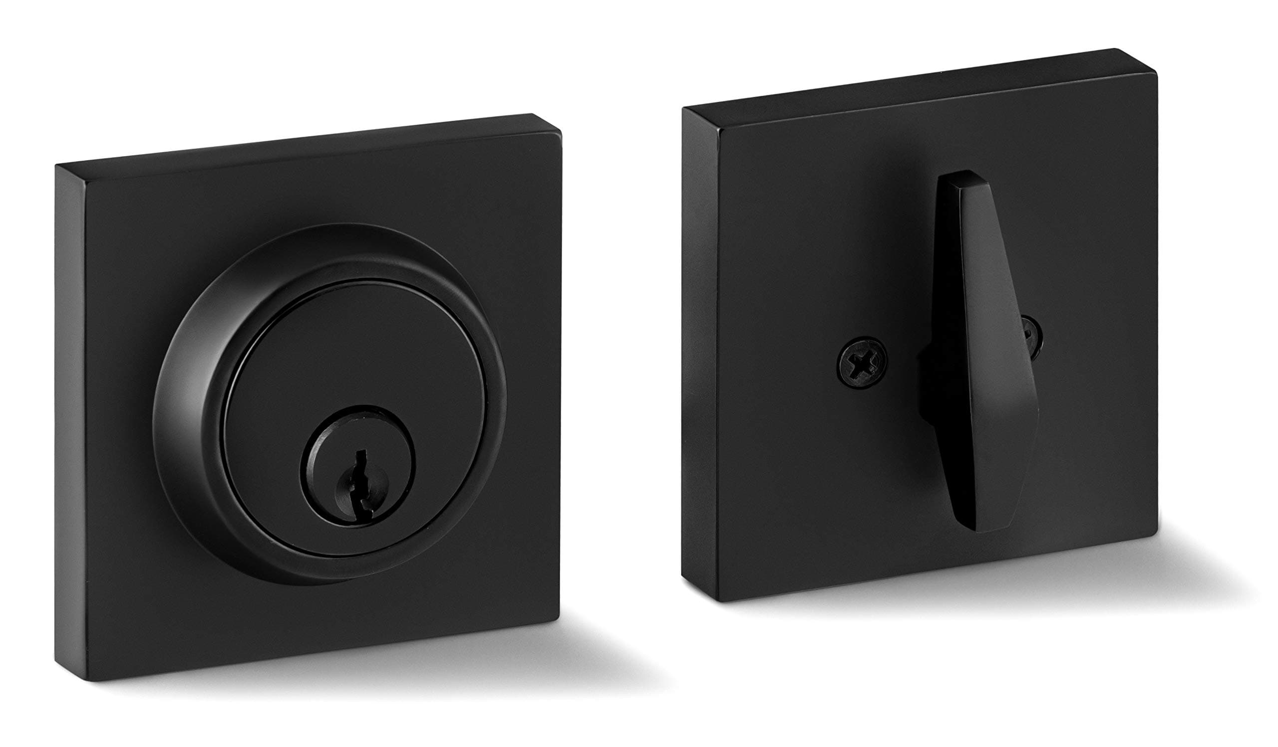 Single Cylinder Deadbolt Lock Slim Square for Front Door Modern Contemporary High Security Heavy Duty – Iron Black Finish