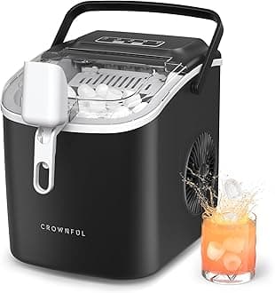 CROWNFUL Ice Maker Countertop with Handle, 9 Cubes in 6 Mins, 12Kg/24H, Self-Cleaning, Portable Small Ice Machine with Scoop and Basket for Home kitchen Office Party