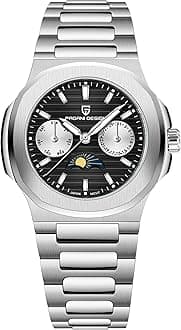 HaiQin Pagani Design Luxury Women's Quartz Watch Multifunctional Chronograph Moon Phase VX3H Movement Full Stainless Steel Waterproof Luminous Elegant Lady Sport Wristwatch