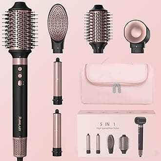 5 in 1 Ionic Hot Air Styler, 1400W Powerful Hair Dryer Brush, Auto-Wrap Curlers, Paddle Brush for Fast Drying, Volumizing with Travel & Storage Bag