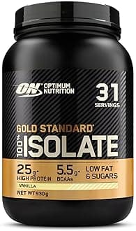 ON Gold Standard 100% Isolate Pure Whey Protein, Naturally Occurring BCAAs and Glutamine, Pre and Post Workout, Vanilla Flavour, 31 Servings, 930 g