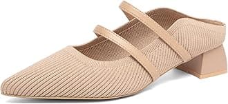 NEWBELLA Women's Pointed Toe Mules - Chunky Heel Slide Sandals for Women, Comfortable Commute Shoes, Open Back Summer Slippers, Casual Dressy Loafers