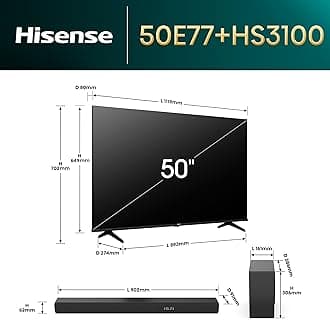 Hisense TV & Soundbar Bundle: 50E77NQTUK TV with Quantum Dot Colour, Dolby Vision Plus the HS3100 Soundbar with 480W Power, Direct Surging Sound - Perfect Match for Perfect Visual-Audio Experience