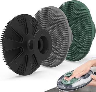 Silicone Sponge 3 Pack, BEAUTAIL Non-Scratch Scrub Sponges, for Washing Dishes and Cleaning Kitchen, Long Lasting and Reusable Dishwashing Scrubber, Suction Up Hang Designed, Black+Olive Green+Gray