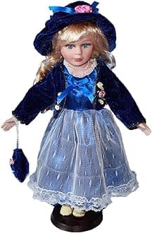 Ceramic Doll Girl Standing Figures in Outfit Decorative Elegant Porcelain Doll Miniature for Desk Living Room Birthday Gift