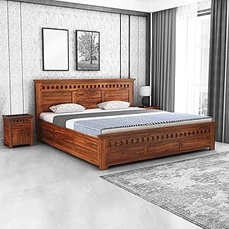AAKROCRAFTS Sheesham Wood Queen Size Bed with Box Storage Wooden Double Bed Cot Bed Furniture for Bedroom Living Room Home (Honey Finish)