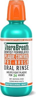 TheraBreath Plaque Control Pre-Brush Oral Rinse, Refreshing Mint Flavor, Antigingivitis and Antiplaque Rinse, Dentist Formulated, Alcohol Free, 16 Fl Oz