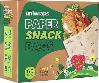Oddy Uniwraps Multi-Purpose Paper Snack Bags with Sealing Stickers | Pack of 60 Bags, 8x5.5 Inch Each