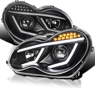 SPEC-D TUNING Black LED Projector Headlights Compatible with 2001-2007 Mercedes-Benz W203 C-Class Sedan, Left + Right Pair Headlamps Assembly