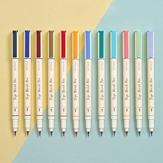 WRITECH Arts Sign Brush, Pen Brush Nib Marker, Felt Tip, Water Based Ink Color Pen, Pastel Colors, 12 Assorted Colors, Great for Lettering, Diary, Calligraphy (Natural)
