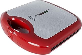 LA' VITE Sandwich Maker Non-Stick Coated Plates, Cool Touch Handle 750 W, Red (Free E-Book to Download)