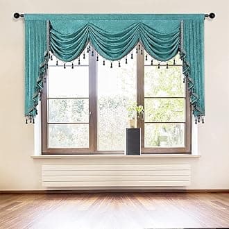 ELKCA Thick Chenille Window Curtains Valance for Living Room Luxury Turquoise Valance for Bedroom (W79,1 Panel)